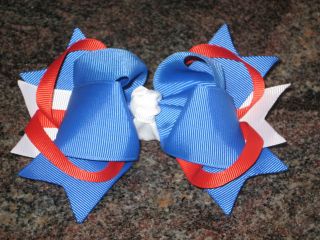 Red White Blue Girls Baby Toddler Boutique Hair Bow Olympics USA UK