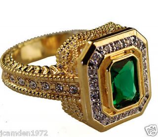   Emerald ladies STUNNING Tower Of London ring 18k gold Overlay size 11