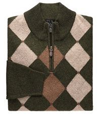 Lambswool Patterned Argyle Half Zip Sweater