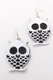 Black White Textured Metal Double Layered Owl Earrings @ Amiclubwear 