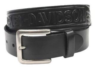 HARLEY DAVIDSON® Mens Black Leather Belt Embossed Bar & Shield Wing 