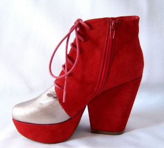JEFFREY CAMPBELL HAVANA LAST *MUNSON* SIZE 6~ 2 TONED RED SUEDE SILVER 