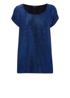 Home Womens Sequins and Sparkle Metallic Blue Foil Detail Top