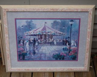 HOME INTERIOR VICTORIAN PINK/WHT MARBLE FRAME W/GOLD PICTURE MERRY GO 