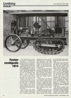 Vintage 1984 FOSTER CENTIPEDE 1914 TRACTOR Advertisement/Article