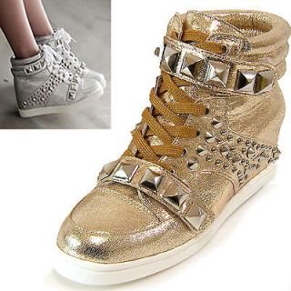women metallics sneakers high top wedge glitter stud studded shoes 
