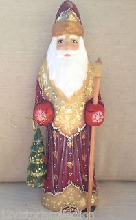Russian SANTA Wooden Hand Carved Hand Painted SIGNED by artist Father 