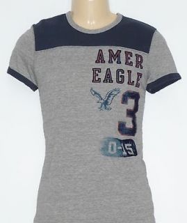 American Eagle Outfitters AEO Mens Gray Navy Football T Shirt New NWT