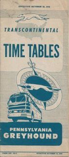 1948 Pennsylvania Greyhound Transcontinent​al Bus Time Table