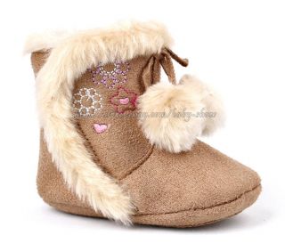 Toddler Baby Girl Fur Lined Shoes High Top Boots Size Newborn to 18 
