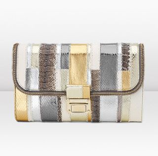 Jimmy Choo White Gold and Silver Patchwork Elaphe On Shoulder Bag and 