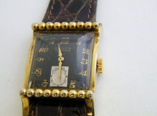 Vintage GRUEN Watch Beveled Crystal Black Dial Nice look Runs Great