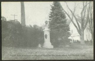 Nathan Hale Monument on Green E Haddam CT postcard 30s