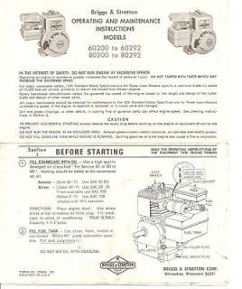 Briggs & Stratton Operating and Maintenance Instructions Models 60 