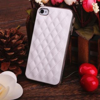 White Leather w/ Silver Side Hard Cover Case+Bling Protector for 