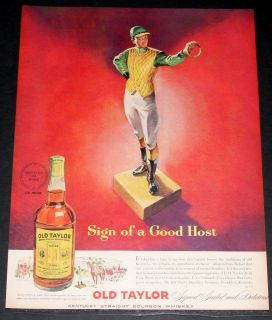 1951 OLD MAGAZINE PRINT AD, OLD TATLOR KENTUCKY WHISKEY, YARD JOCKEY 