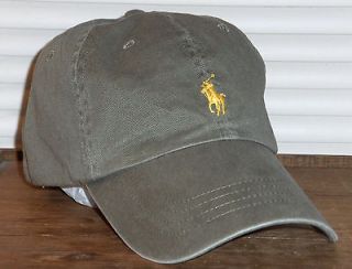 POLO RALPH LAUREN Classic Chino Hat, Sport Ball Cap, OLIVE, Leather 