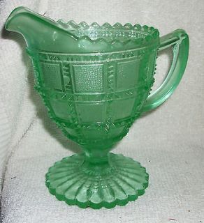 PRIMITIVE/COUN​TRY GREEN GLASS DEPRESSED PITCHER PRE OWED