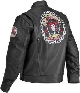River Road Grateful Dead Logo Leather Motorcycle Jacket Black 44 US