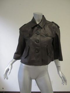 Moschino Cheap and Chic Dark Brown Pebbled Leather Cropped Jacket 38