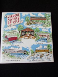 Vintage Vermont Covered Bridges Ceramic Tile Trivet Hot Pad GREAT 