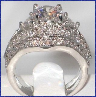 Antique Queen Victoria 2.94 Ct. CZ Platinum EP Bridal Wedding Ring Set 