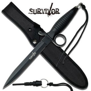SURVIVOR Survival Knife + Fire Starter Double Edged 7 3/4 Blade 12 5 