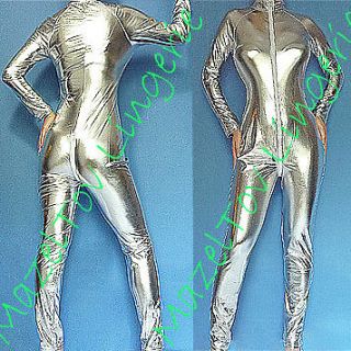 Sexy Metallic Silver Catsuit Bodysuit 60s 70s 80s Disco Fever Fancy 