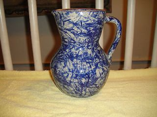 Jerry Brown Hamilton Alabama Pottery Pitcher Blue Brush Glaze Design 