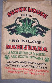 SKUNK HOUSE STORAGE BURLAP BAG marijuana pot leaf novelty bedroom 