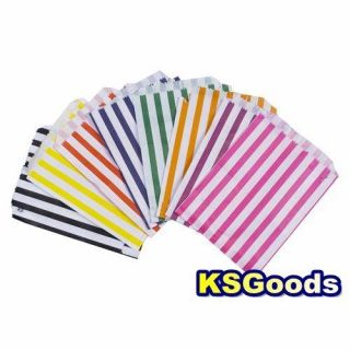 100 CANDY STRIPE PAPER SWEET GIFT PARTY BAGS 5x7 INCHES   PICK COLOUR 