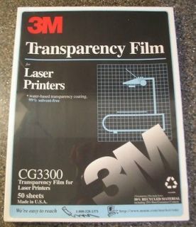 NEW/SEALED 3M Clear Transparency Film for Laser Printers CG3300   50 