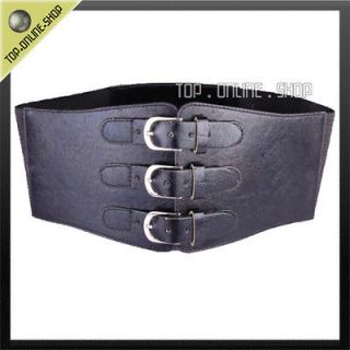 Waist:32 36B​lack Vintage Wide Stretch Corset Cinch Belt L XL Faux 