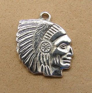 Sterling Silver Native American Indian Head Bracelet Charm Feather 