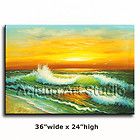   Sunset Oil Painting Art Hawaiian Island Beach Shore Surf Waves