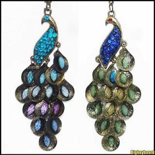 Retro Vintage Prancing Peacock Necklace with Crystal Rhinestone 