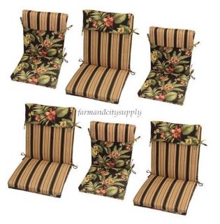 PLANTATION PATTERNS 6 PC OUTDOOR PATIO BLACK GOLD REVERSIBLE CHAIR 