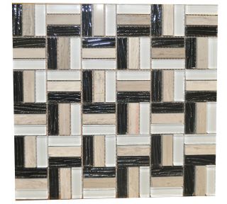   Beige/Whi​te Travertine/Gla​ss Basket Weave Mosaic Backsplash Tile