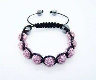 Hot Lady Light Rose HipHop 9 Disco Balls 10mm Shamballa Crystal Beads 