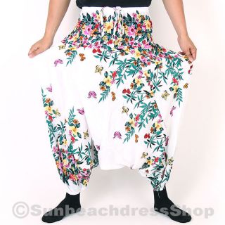 Floral Patterned Genie Aladdin Harem Pants Trousers Hippie Boho XS XL 