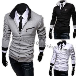 New Slim Fit Mens Cardigan Style Buttons Long Sleeves Knit T shirt 