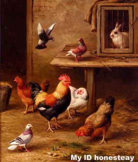 Handicrafts Animal oil painting :Hen and pigeon and Rabbit #8290
