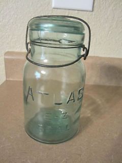   BLUE & 2 CLEAR CANNING JARS ALL WITH LIDS AND BAILS VERY NICE