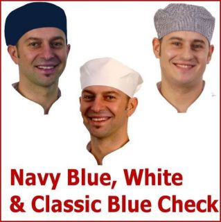 New White, Navy Blue & Classic Blue Check CHEFS Skull CAP HAT Whites S 