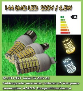 Watt Mais Lampe G9/E14/E27 144 SMD LED Hellweiss/Warm​weiss 220 