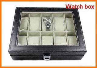 LEATHER LARGE WATCH JEWELRY STORAGE DISPLAY CASE BOX MENS GIFT