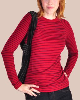 Jonano EcoKashmere Bamboo Skinny Stripe Sweater Top S M L XL red gray 
