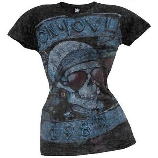 Bon Jovi   1989 Skull Burnout Juniors T Shirt