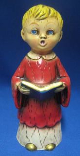   Boy Figurine Christmas Holiday Josef Originals Paper Mache Red Vtg
