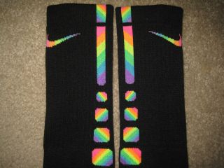 BRAND NEW Custom ZIG ZAG Rainbow Nike Elite Socks Sz Large (8 12)